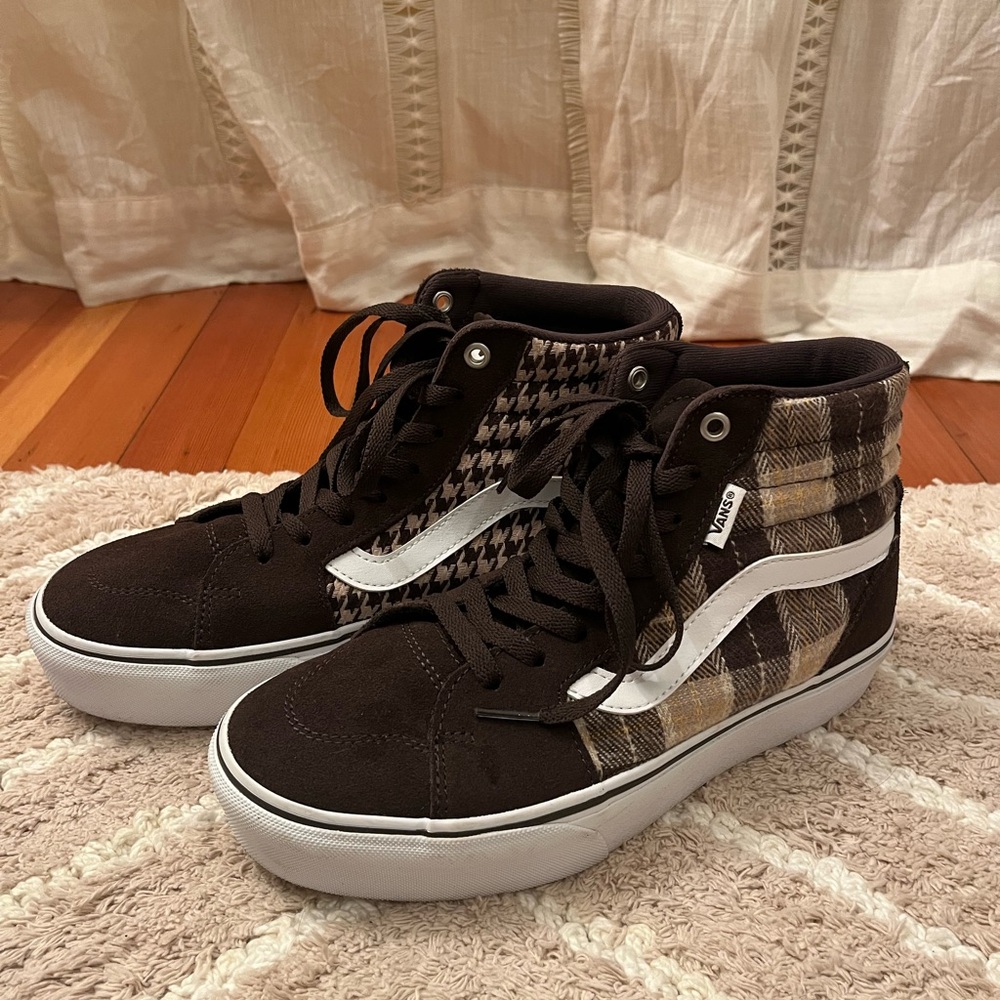 Vans Checkered Brown and White High-Top Sneakers